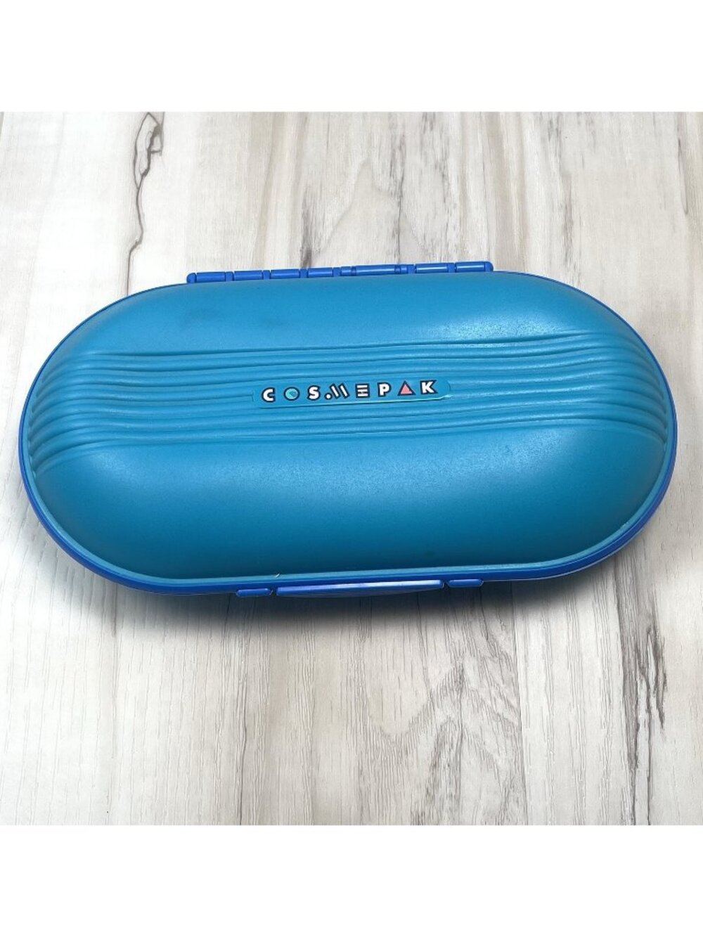 VTG 90s COSMEPAK Teal Blue Cosmetic Makeup Organizer Caddy w/ Mirror 9.5"x5.5"